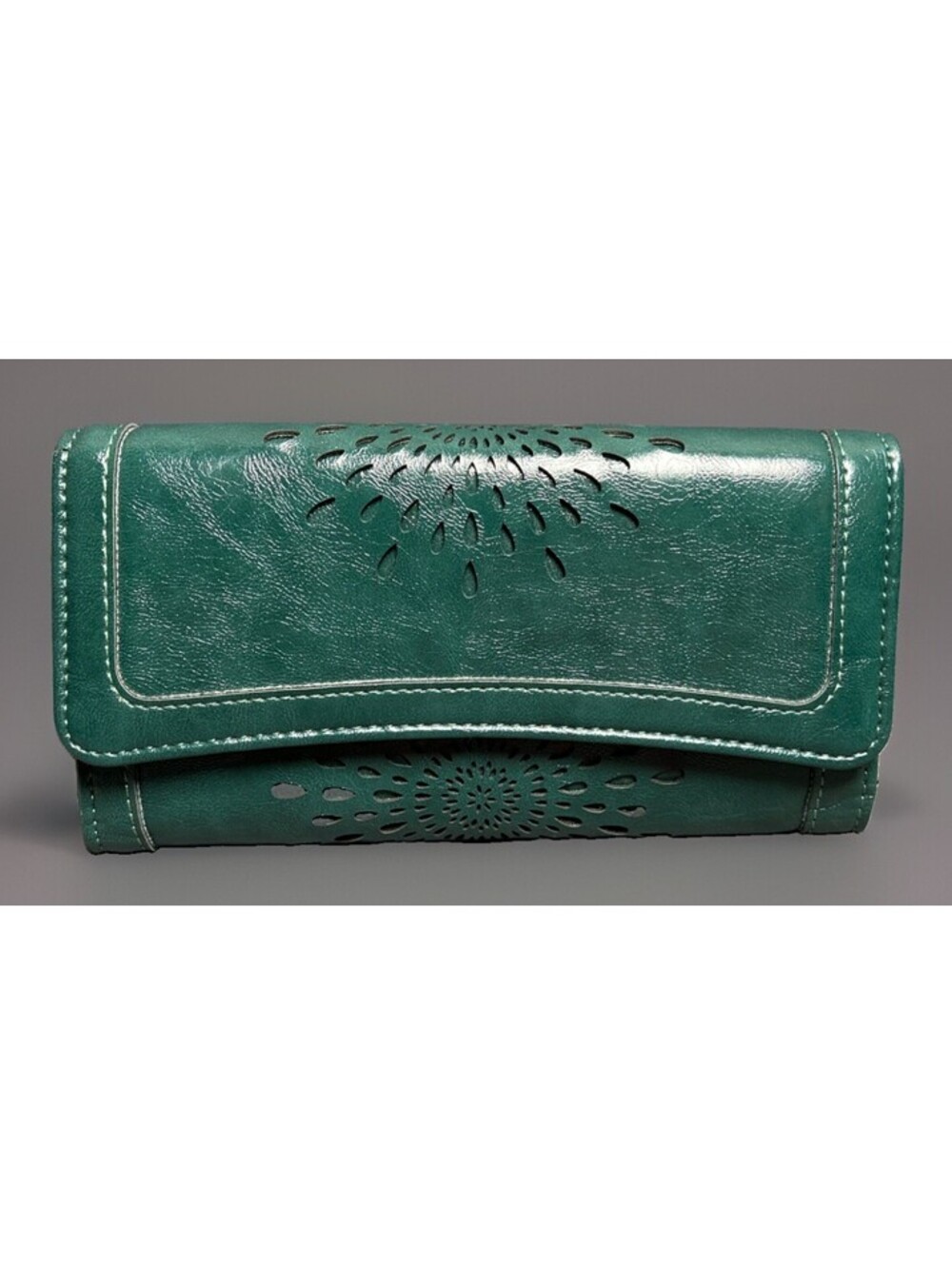 Aphison Floral Cutout Green Wallet Clutch Organizer Card Holder Fits Cell Phone